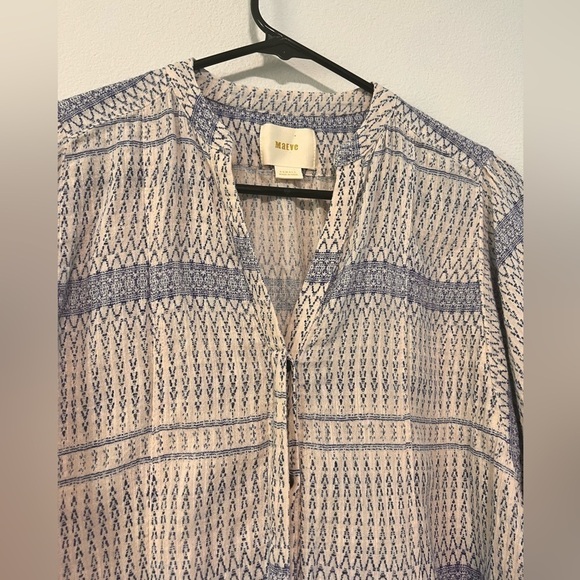 Anthropologie Maeve Yarn Dyed Blue White Boho Button Down Lena Tunic Size XS - Picture 3 of 16